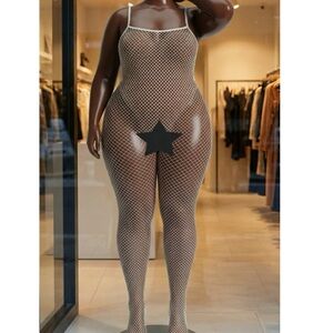 Elegant Moments White Fishnet Bodysuit